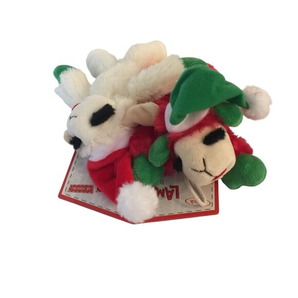 Lamb Chop Holiday 6 1/2" Red Lamb Green Hat Cream Lamb Red Hat Set of 2 - Picture 2 of 3